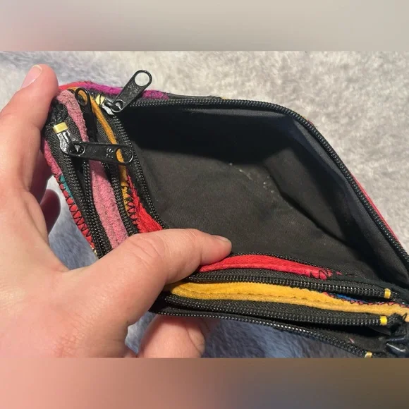 Vtg 80s La Covina Multicolored Recycled Leather Patchwork Shoulder Bag w/ Wallet - Picture 16 of 16